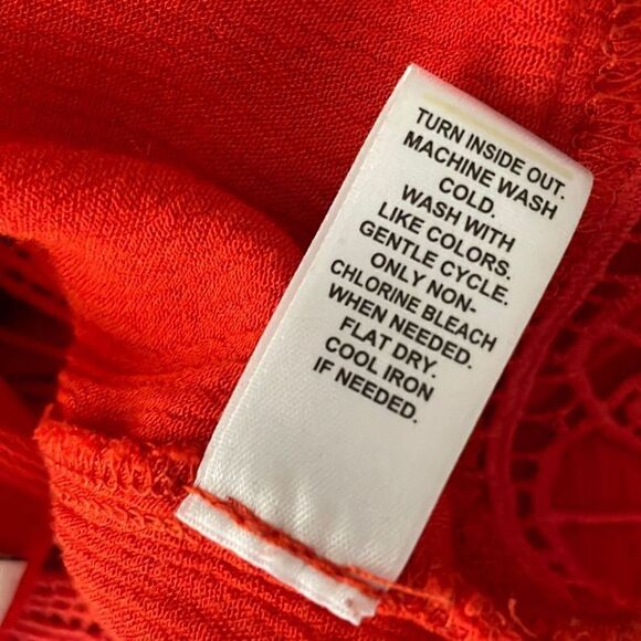 Cato Bright Orange Gauze Embroidered Lace Trim Tie Neck Top S - Picture 9 of 9